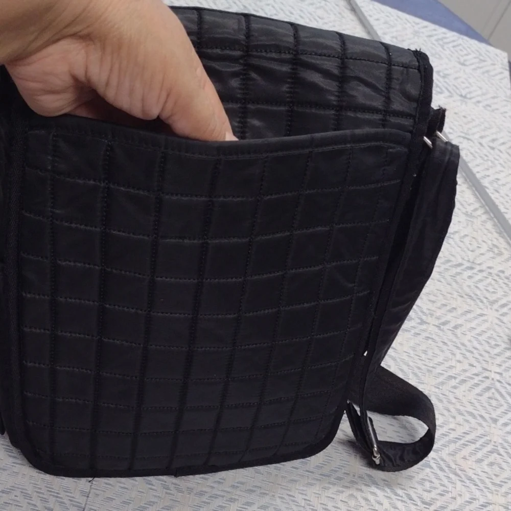Lug Quilted Black Messenger Bag Crossbody